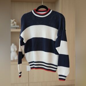 1980s Blue and White Striped Knit Sweater